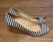 CL laundry  striped white blue wedge heels size 8.5