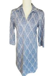 Elizabeth McKay Blue & White Print Stretch Catalina Cloth Sheath Dress Small