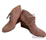 Womens Shiijo Top Taupe Ankle Wedge Boot Sz 8M Lace Up Leather Suede