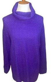 Jeanne Pierre Purple  Long Sleeve Turtleneck Wool & Angora Cable Knit Sweater Si