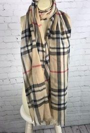 V.Fraas Classic Plaid print Scarf 80” x 25” EUC