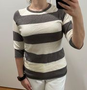 *NWT* French Connection Gray & White Striped 3/4 Sleeve Sweater