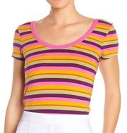 Abound Stripe Tee XXL Pink Yellow Women Top Short Sleeve Scoop Casual Boho NWT