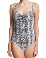 Tommy Bahama Womens Snake Print Embellished Shirred One Piece Swimsuit Size 6