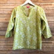 Peter Millar Green Floral V-Neck 3/4 Sleeve Top Size Small