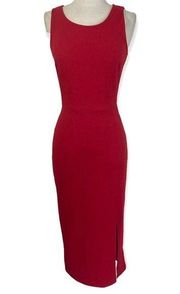 Maitai red sleeveless midi dress, stretch knit crepe, side slit, women's medium