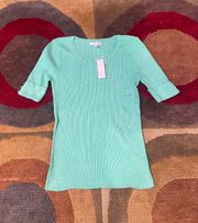 NWT New York & Company Aqua Green Ribbed Short Sleeve Sweater Size Medium