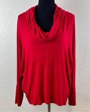 Red Cowl Neck Knit Batwing Sleeved Blouse XL