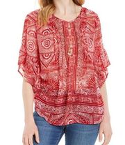 Style & Co. Red Sumatra Scarf Pintuck Blouse, new with tags