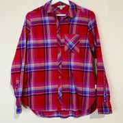 Orvis Women’s Long Sleeve Button Down Shirt Red & Blue Size Medium