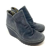 FLY London Yip Oil Suede Wedge Booties Gray Size 38 / US 7.5-8