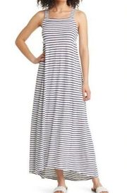 Caslon Women's Blue/White Striped Smocked Back Ruffle Trim Maxi Knit Dress L NWT