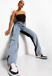 Boohoo Color Block Black High Waist Boyfriend jean