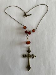 Handmade Bronze Rosary Charm Necklace