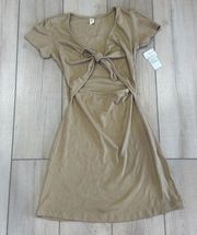 BP Dress XS Tan Mini Spring Cut Out Short Sleeve Rib Womens Bodycon Casual Soft