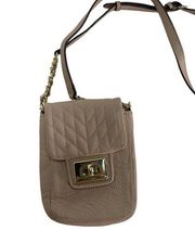 Karl Lagerfeld Purse Womens Tan Beige Crossbody Agyness Quilted Mini Bag Leather