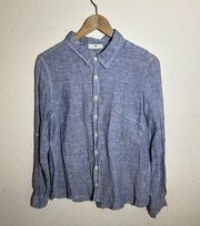 CP SHADES 100% Linen Blue Button Up Shirt Size Medium