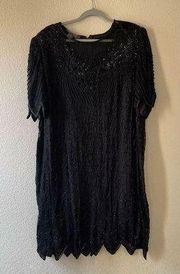 Vintage lane Bryant 100% silk full beaded party mini dress size 22