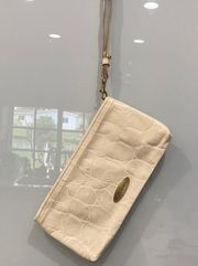 Brahmin Women’s White Crocodile Print Clutch Wristlet Bag Zipper