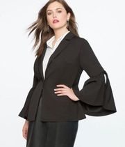 Eloquii Black Ponte Knit Open Front Blazer Size 16 Flare Sleeve Detail Work New