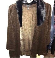 New black brown marbled faux fur trim cardigan 1x