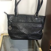 black leather monogram purse