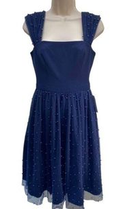 Gal Meets Glam Delores Navy Blue Pearled dress
