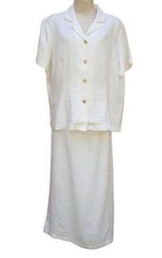 Cream Linen Top Skirt Set 2 Piece