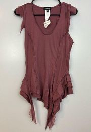 NWT Bebe Deconstructed Raw Edge Chiffon/Cotton Mauve Sleeveless Tank/Blouse XS