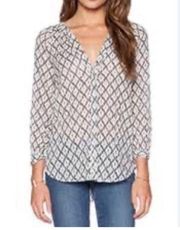 - Sammy navy and cream ikat print blouse