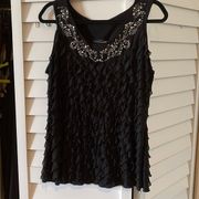 Saint Tropez West Black Studded & Beaded Ruffled Blouse