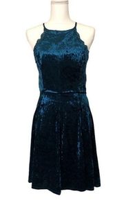 NWT Teal Blue Crushed Velvet Dress Fit and Flare
