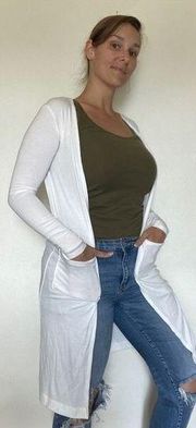 White Ribbed Duster Cardigan Vacation Stretch XS