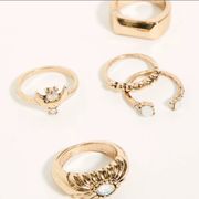 Free People Tarnished Brass Opal Mix it up ring set