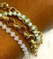 Massini bracelet multi strand bead gold tone chain jewelry NEW