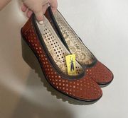 NWT Fly London Yika Brick Perforated Leather Wedges Size 42