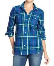 Old Navy Blue Multi Plaid Flannel Button Down Shirt - Sz Large