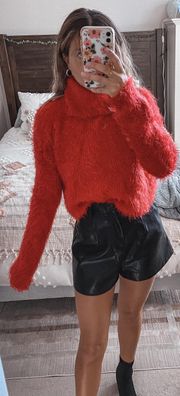 Red Fuzzy Turtleneck Sweater 