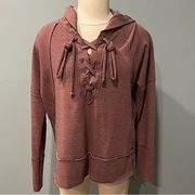 Lucky Brand Pink Heather Fleece Lined Lace Up Hoodie Size Small