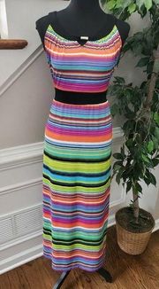 New Direction Women's Multicolor Polyester Round Neck Sleeveless Maxi Dress PM