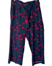 TORRID Pants Womens 16 1x  Blue Floral Wide Leg  Pull On Tie Belt Elastic Waist