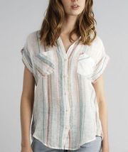 Thread And Supply Margot Linen Short Sleeve Button Front Shirt Size Medium