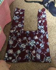 ’s Burgundy Leggings With Blue Flowers