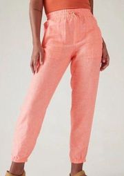 New Athleta 8 Retreat Linen Jogger Pants Calla Sunset Orange Size 8