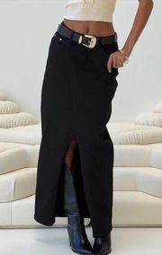 Batkins Black Denim Front Slit Maxi Skirt 4