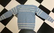 Vintage 70s 80s  Boat Neck Sweater Baby Blue & White Stripes Bateau Neck szS