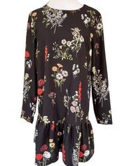 Philosophy Black Floral Peplum Mini Dress M NWT