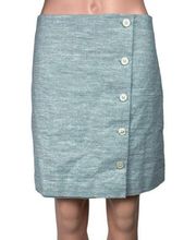 Ann Taylor Blue Linen Blend Metallic Button Up Straight Pencil Mini Skirt Sz 10