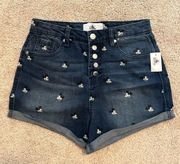 Disney Parks Mickey Mouse Dark Wash High Waist Jean Shorts Button Fly Juniors 9