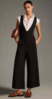 NWT Anthropologie Maeve V-Neck Pinafore Wide-Leg Jumpsuit in Black 2